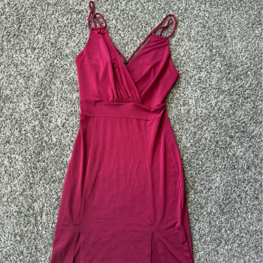 Red Mini Dress with Double/ Criss Cross Staps + Slits